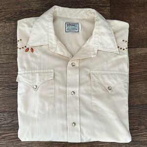 VINTAGE 70s H BAR C WESTERN SHIRT PEARL SNAP STUDDED YOKE LONG SLEEVE MEN M/L